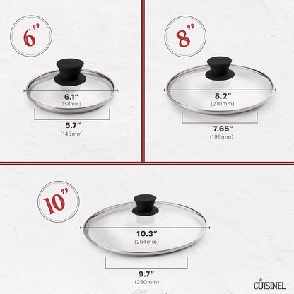Cuisinel Pre-Seasoned Cast Iron Skillet Set - 6", 8", & 10" with Glass Lids & Silicone Handle Covers - Versatile Oven Safe Cookware for Indoor/Outdoor Cooking, Grill, BBQ, & Induction