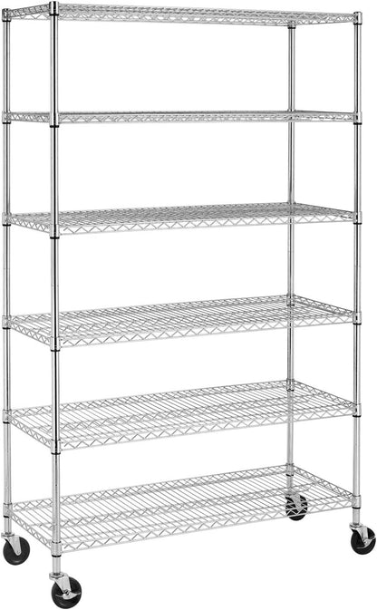 Bestoffice | 6-Tier Wire Storage Shelves with Wheels | 18X48X78 | Chrome | Adjustable Racks | Heavy-Duty Metal Shelf, Holds Upto 600 Lbs | No-Tool Assembly | Ideal for Home & Garage Shelving