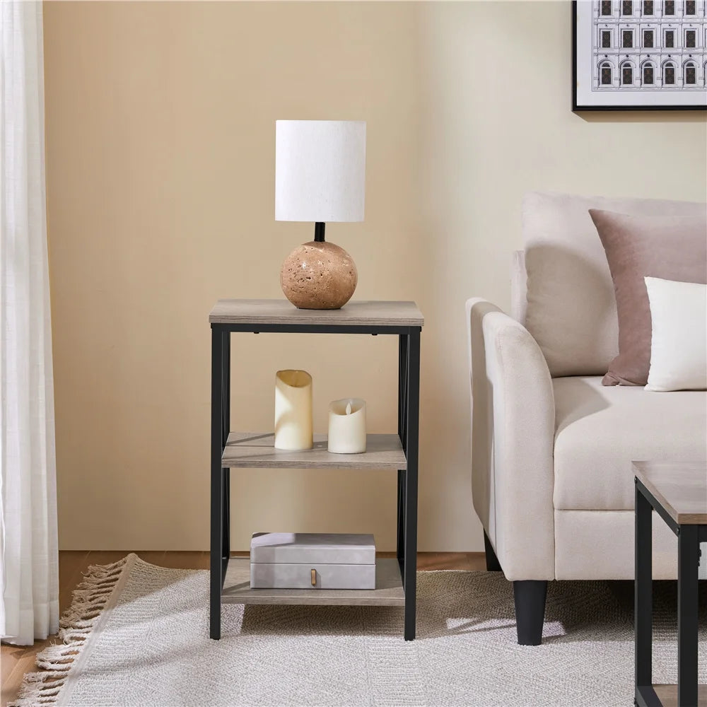Alden Design 3 Tier X Frame Side Table for Living Room, Gray
