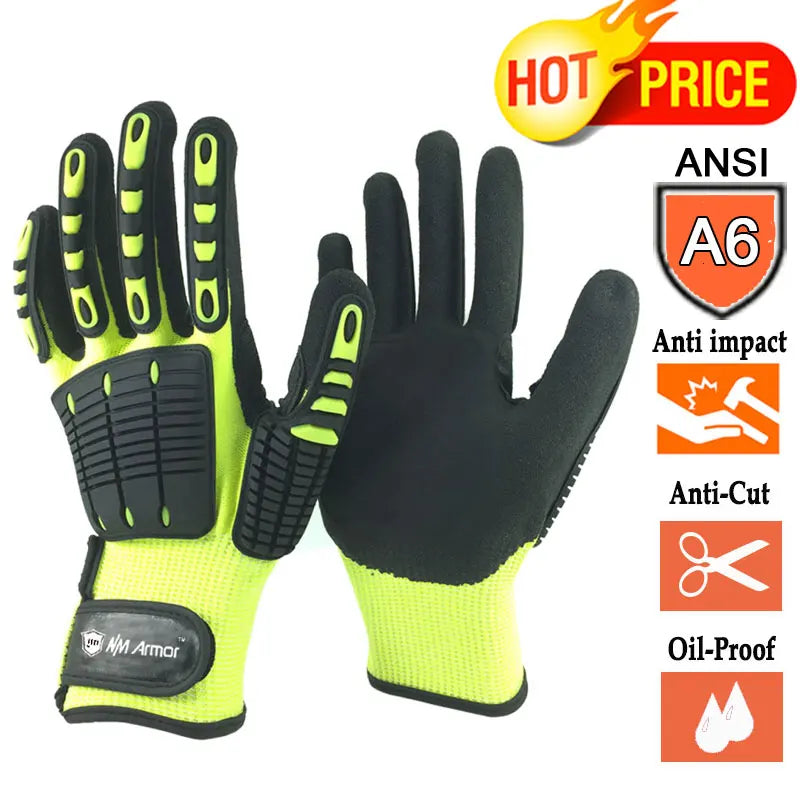 Nmsafety ANSI Cut Level A6 Cut Resistant Safety Garden Work Glove anti Vibration Mechanic Hand Protection Running Gloves