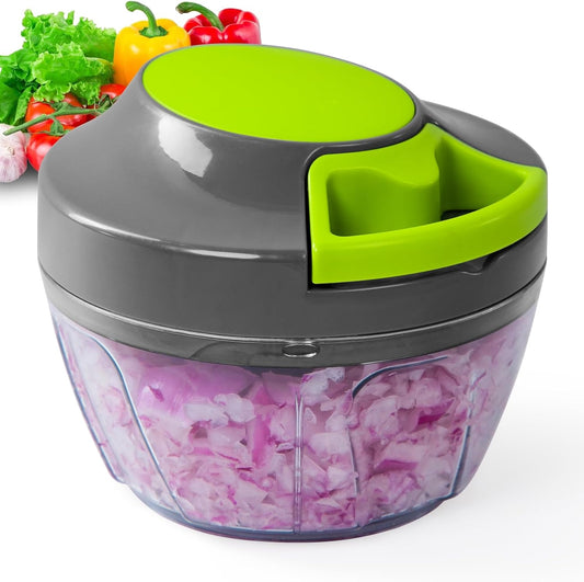 Pull-string manual food chopper, front view