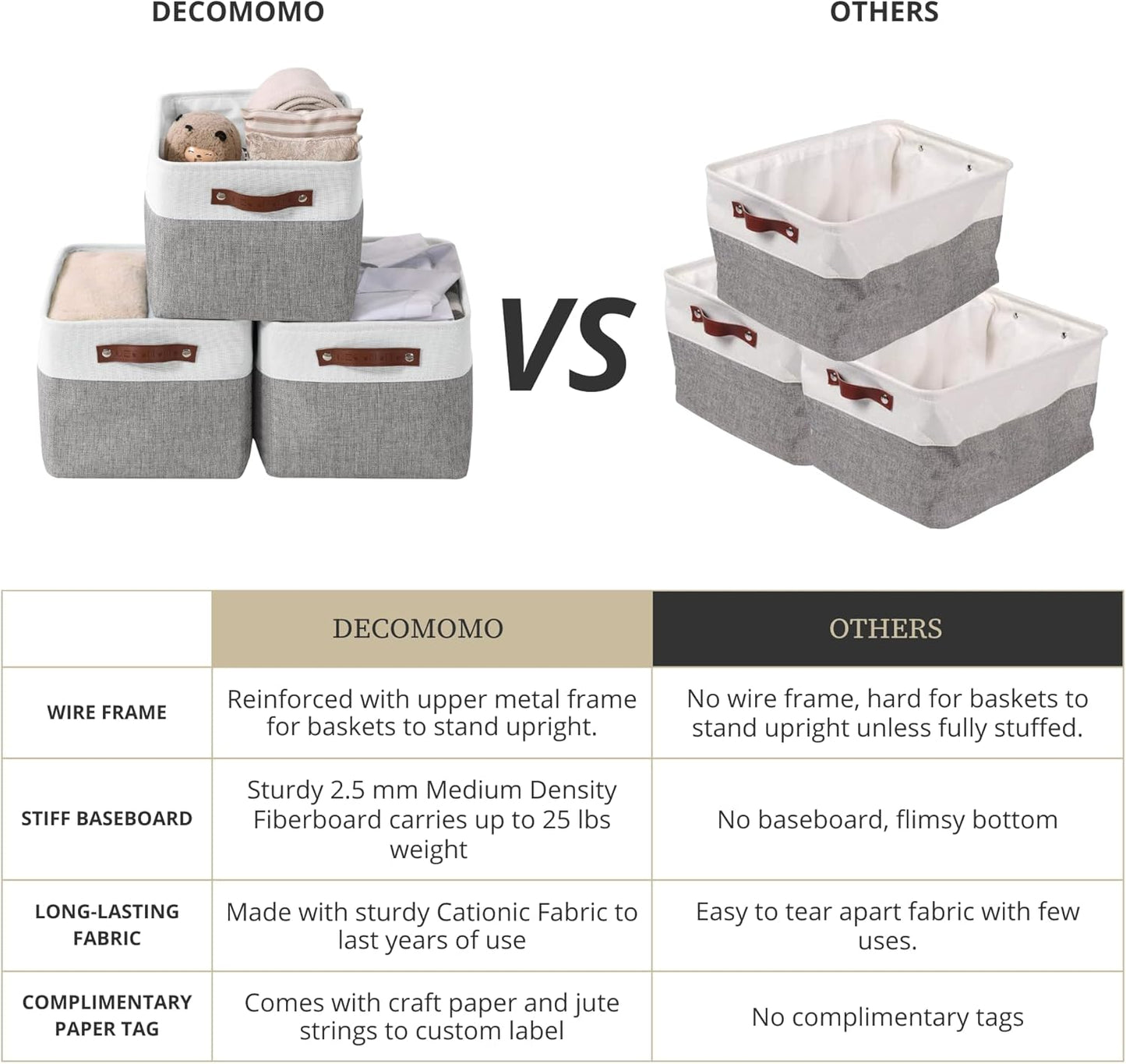 DECOMOMO Storage Bins, Large Fabric Storage Baskets for Shelves, Decorative Linen Closet Organizer, 15 X 11 X 9.5 Inches (Grey & White, 4 Pack)