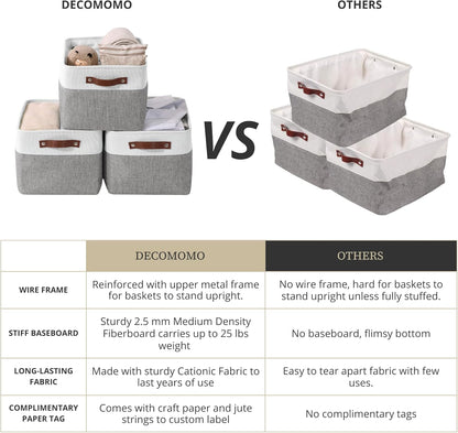 DECOMOMO Storage Bins, Large Fabric Storage Baskets for Shelves, Decorative Linen Closet Organizer, 15 X 11 X 9.5 Inches (Grey & White, 4 Pack)