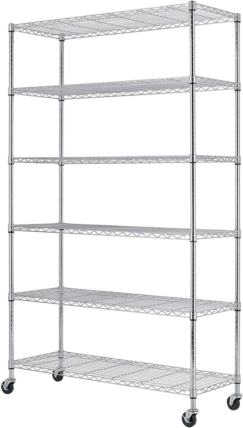 Bestoffice | 6-Tier Wire Storage Shelves with Wheels | 18X48X78 | Chrome | Adjustable Racks | Heavy-Duty Metal Shelf, Holds Upto 600 Lbs | No-Tool Assembly | Ideal for Home & Garage Shelving