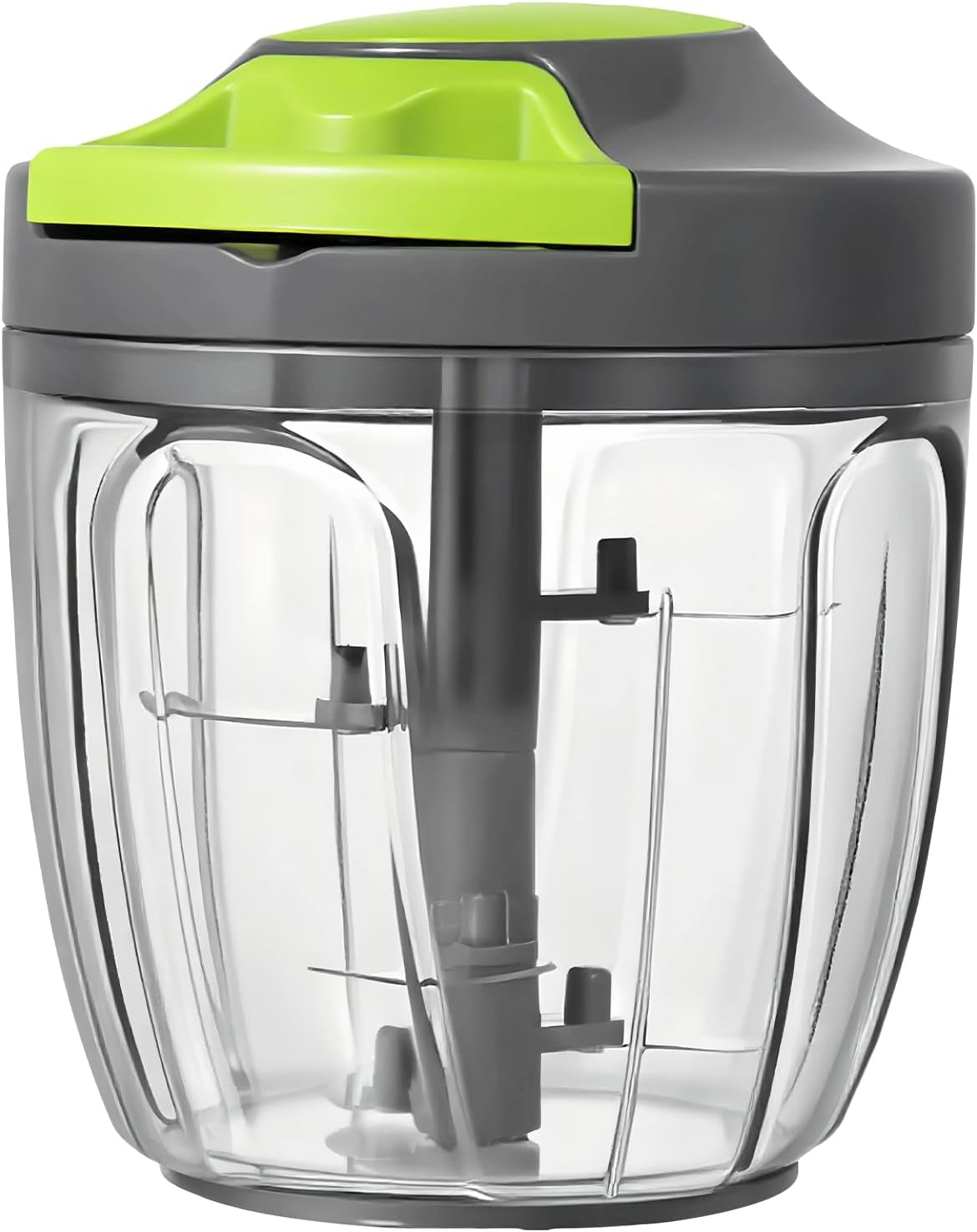 Pull-string manual food chopper, four stainless steel blades