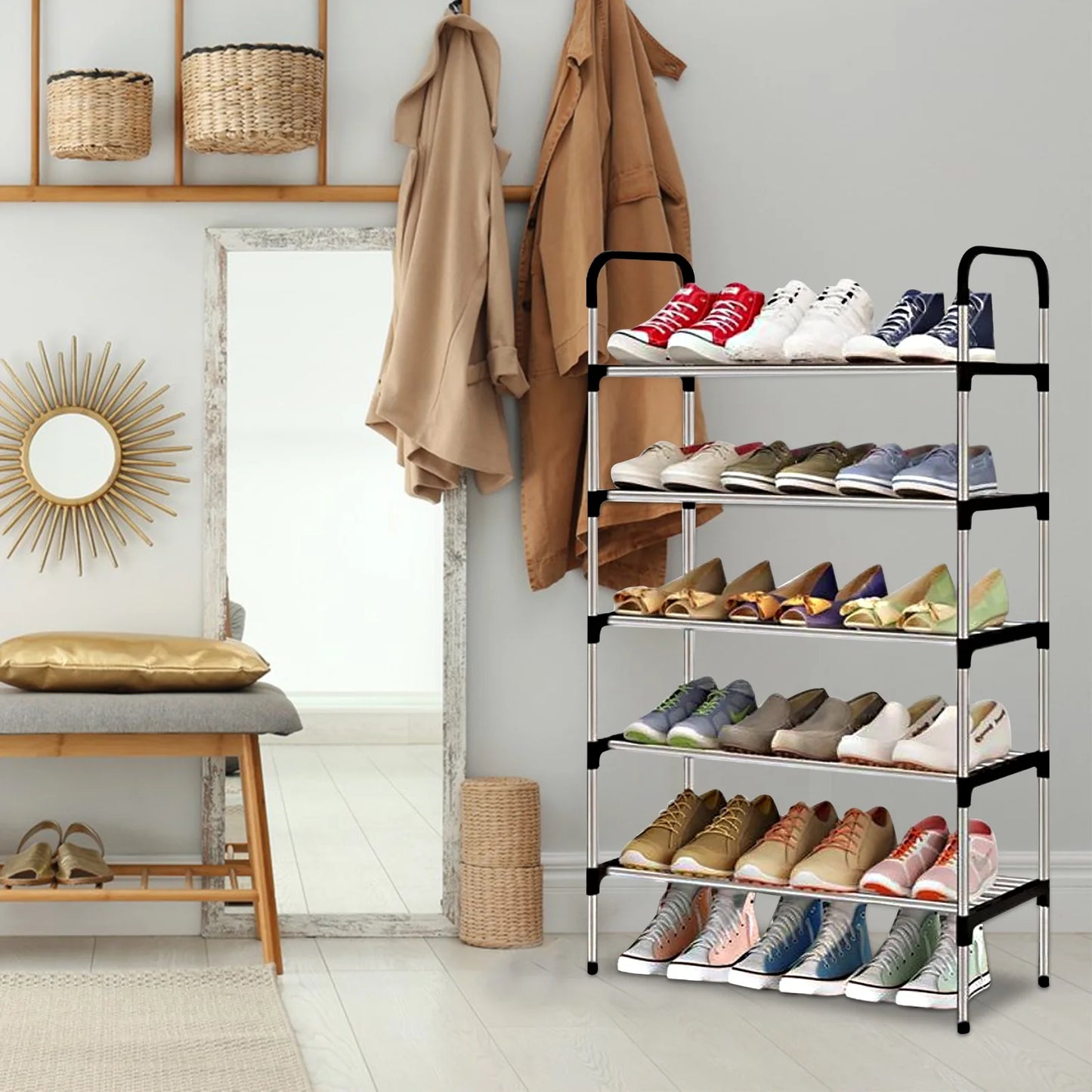 YOYTOO 5-Tier Stackable Metal Shoe Rack - Organize Up to 15 Pairs of Shoes for Closet and Entryway Storage