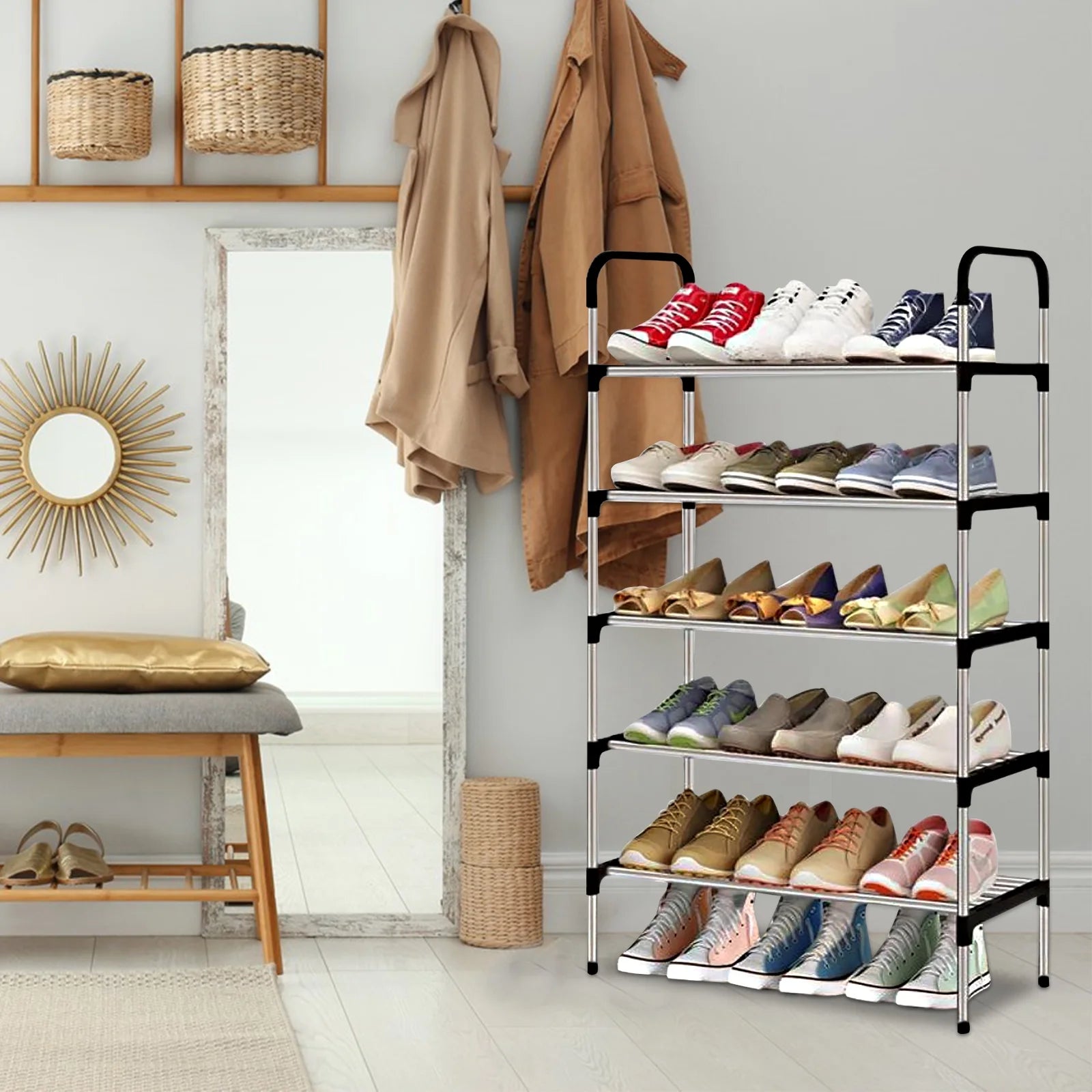 YOYTOO 5-Tier Stackable Metal Shoe Rack - Organize Up to 15 Pairs of Shoes for Closet and Entryway Storage