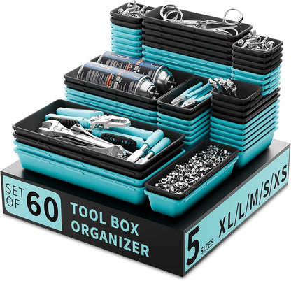 Tool Box Organizer Tray, Toolbox Desk Drawer Organizer, Tool Box Tray, Toolbox Organization Storage for Rolling Tool Chest (60PCS (Black+Red))