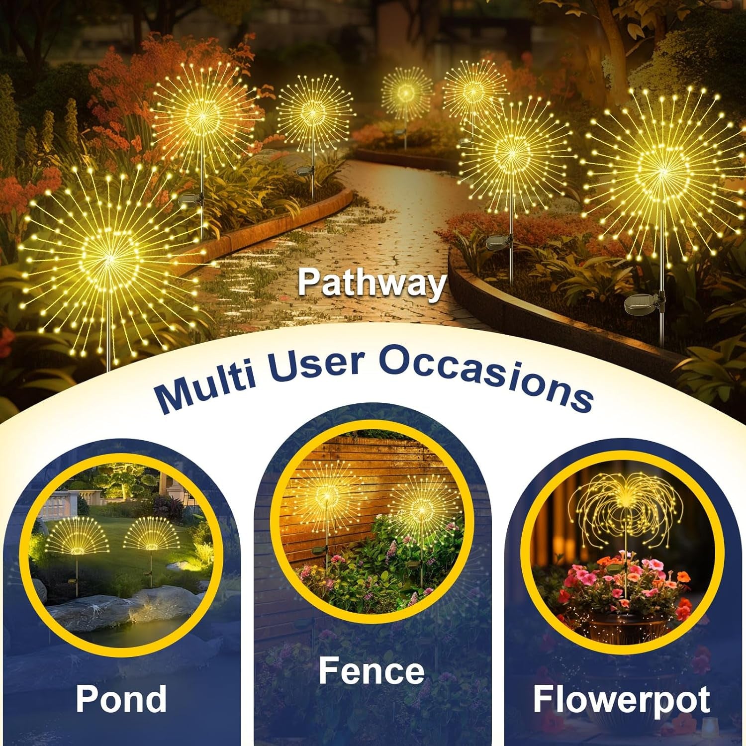Solar firework starburst light, wire arms bent into a flower shape