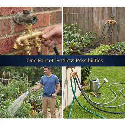 Brass Garden Hose Splitter, Heavy-Duty 4-Way Hose Connector Fitting