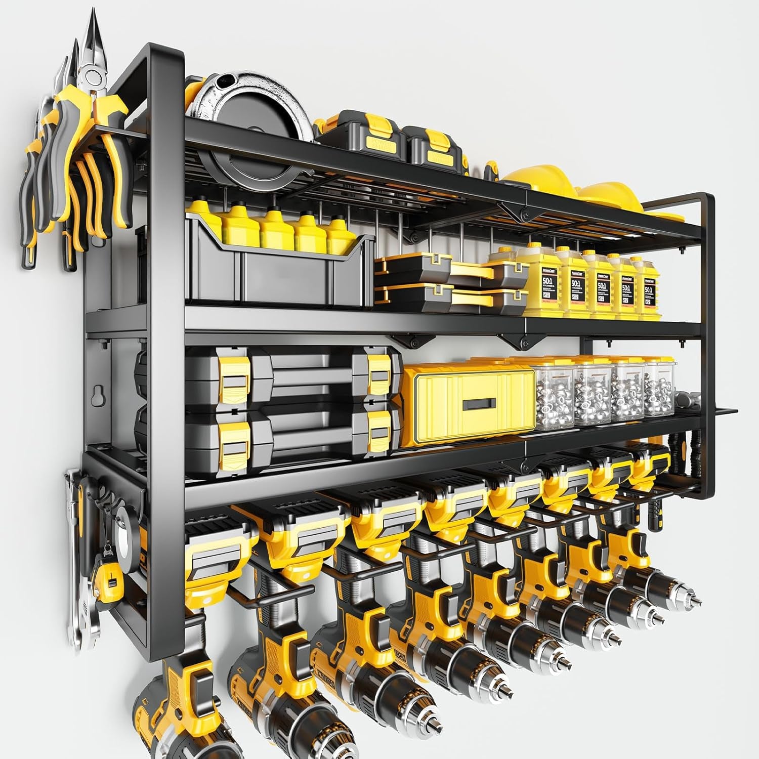 Hipidian Fathers Day Best Gifts for Daddy, Heavy Duty Power Tool Organizer Wall Mount- 400Lb Capacity 4-Tier Storage Rack with 8 Drill Holders for Garage Tools, Birthday Gifts for Men Dad Husband