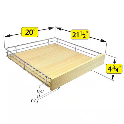 Slide Out Wood Cabinet Organizer - Pull Out under Cabinet Sliding Shelf - 20 In. X 21 In. - Wood and Chrome