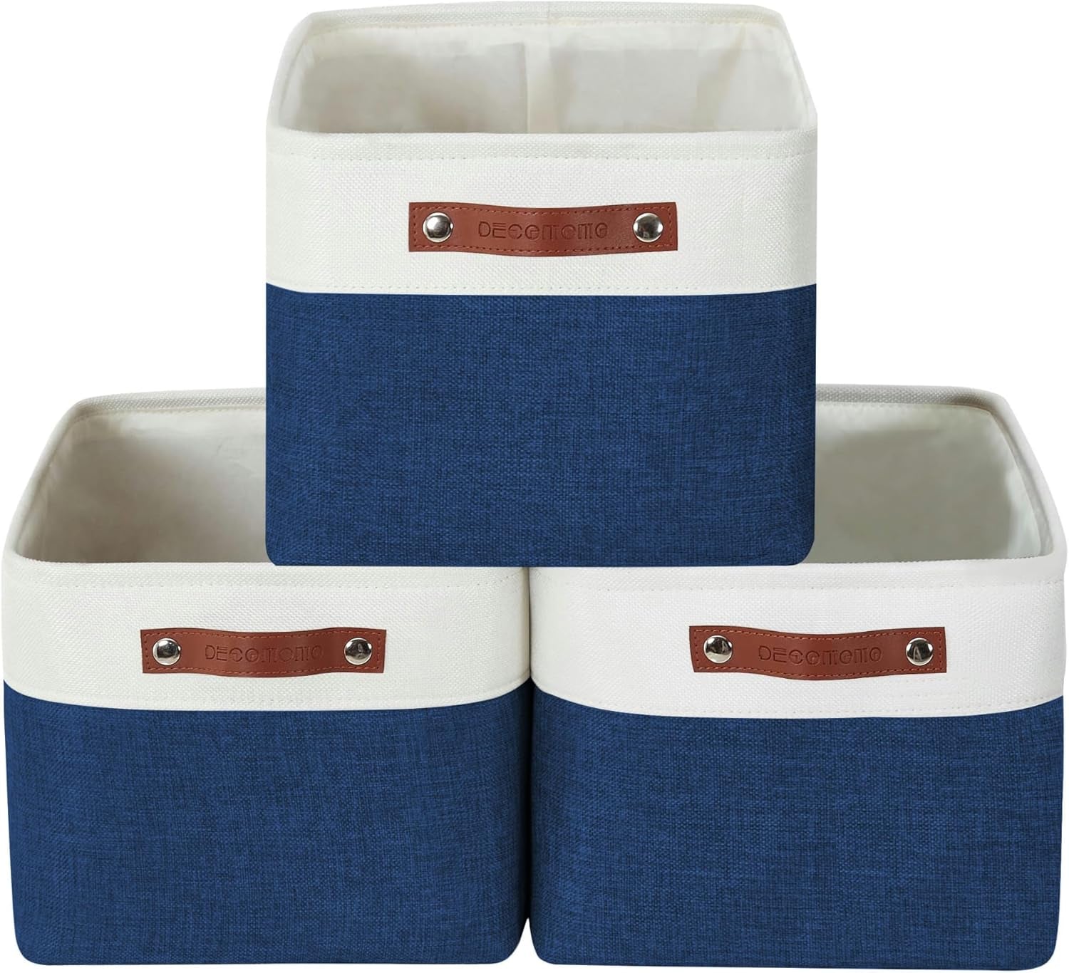 DECOMOMO Storage Bins, Large Fabric Storage Baskets for Shelves, Decorative Linen Closet Organizer, 15 X 11 X 9.5 Inches (Grey & White, 4 Pack)