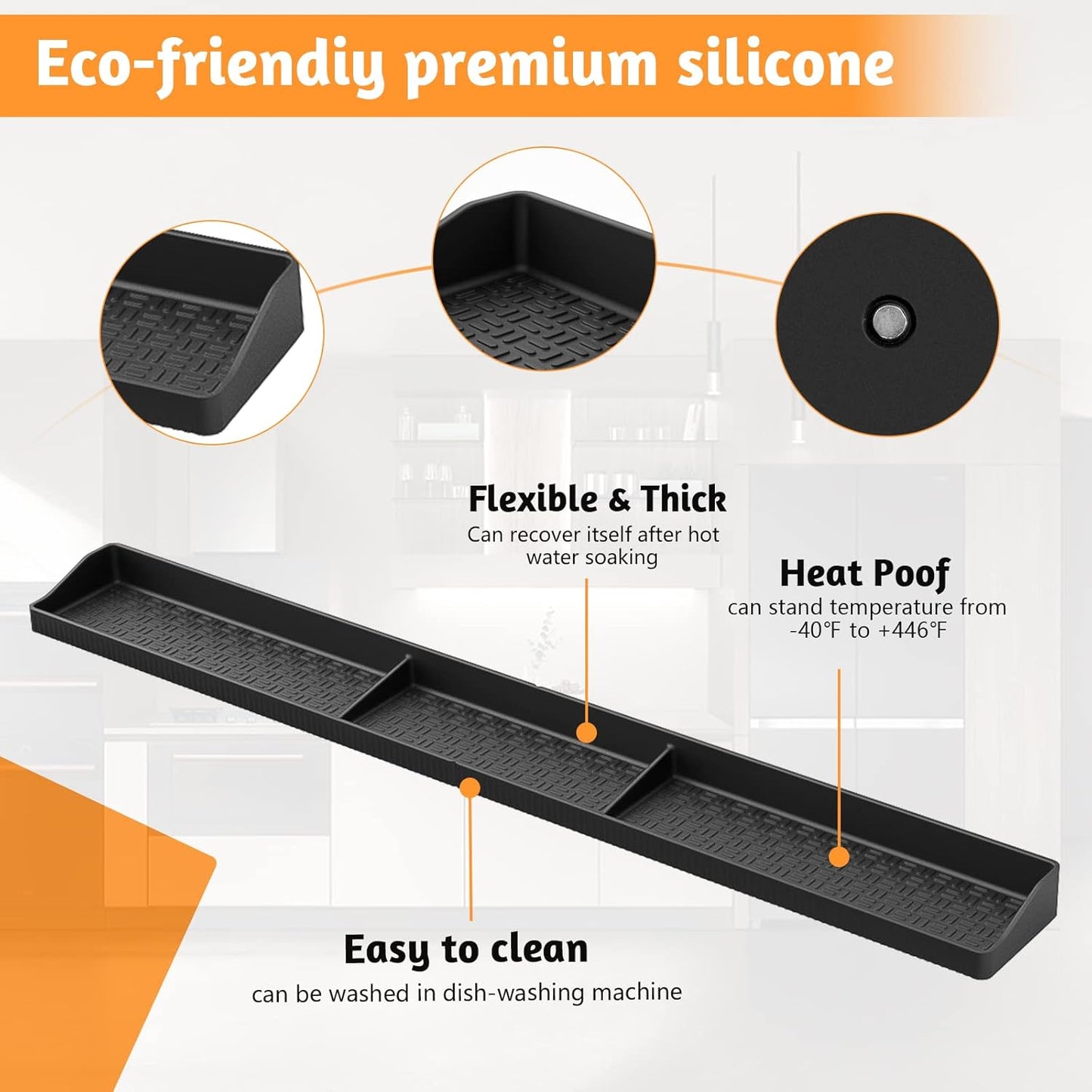 Foeacry 30 Inch Magnetic Stove Top Shelf - Heat Resistant Silicone over the Stove Shelf Spice Rack, No Drill Easy Clean Kitchen Storage Organizer for Small Kitchen, Fits Gas & Electric Stoves