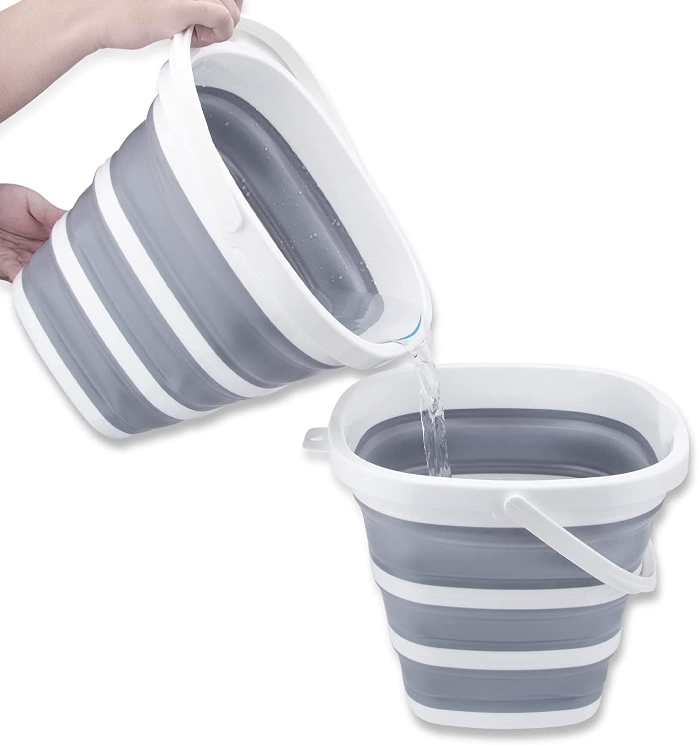 Versatile 10L Collapsible Bucket - Portable & Space-Saving for Outdoor Adventures, Cleaning, and Car Wash - Grey Square Design