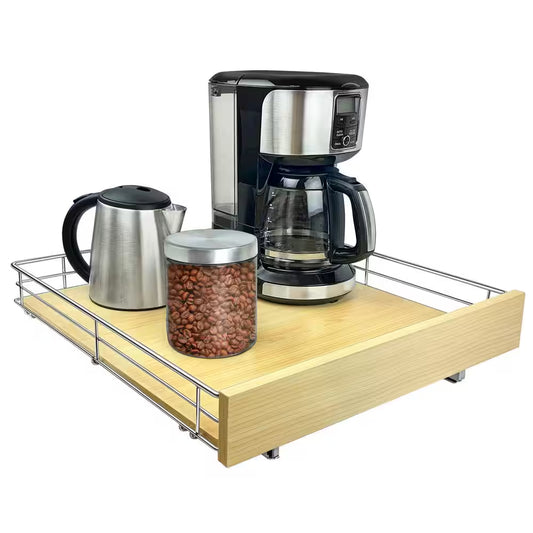 Slide Out Wood Cabinet Organizer - Pull Out under Cabinet Sliding Shelf - 20 In. X 21 In. - Wood and Chrome