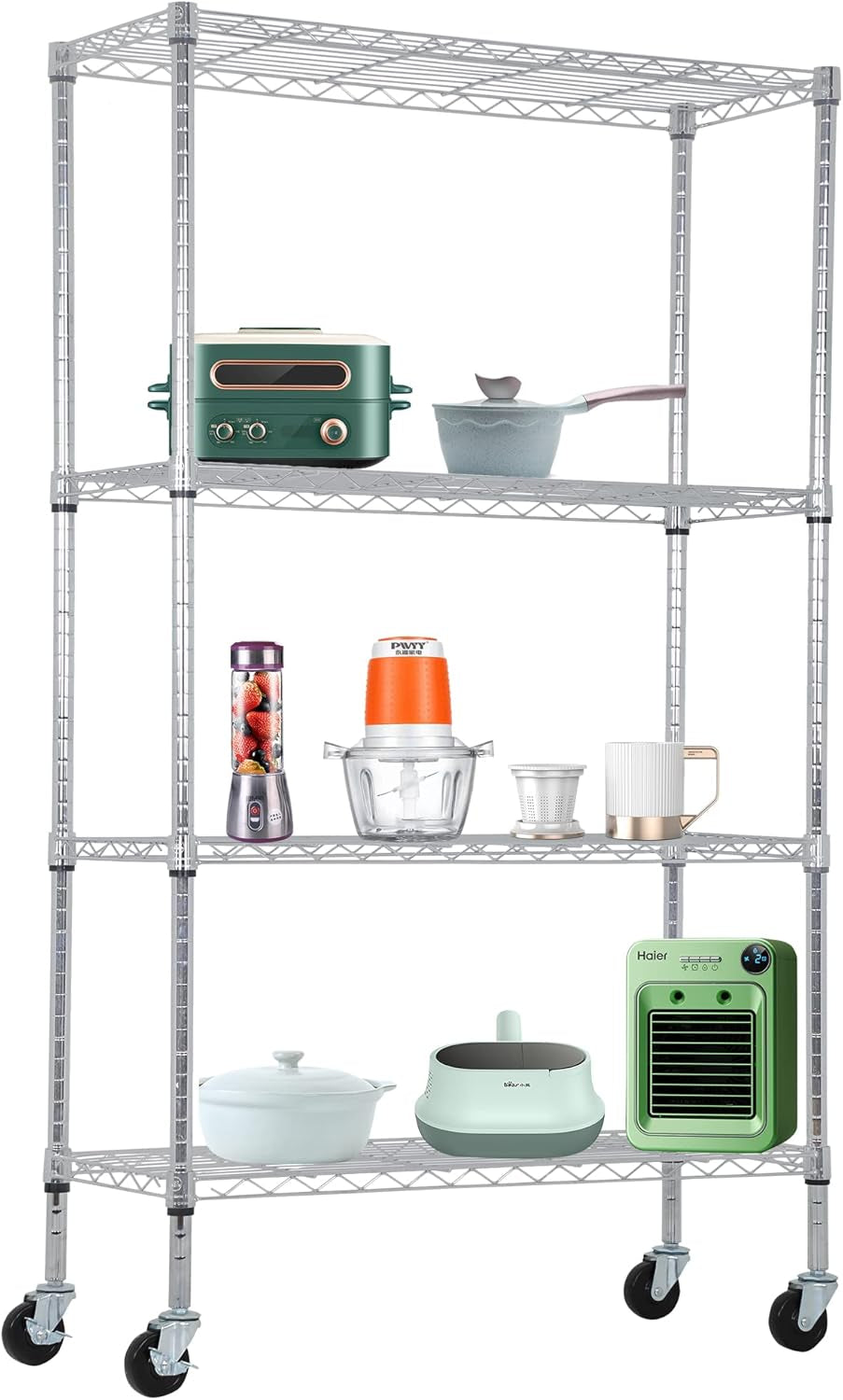 Bestoffice | 6-Tier Wire Storage Shelves with Wheels | 18X48X78 | Chrome | Adjustable Racks | Heavy-Duty Metal Shelf, Holds Upto 600 Lbs | No-Tool Assembly | Ideal for Home & Garage Shelving
