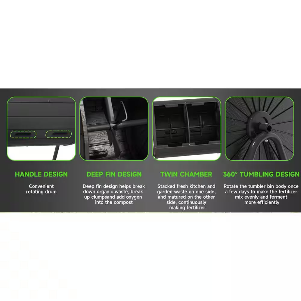 Compost Bin 37.5 Gal. Ual Chamber Composting Tumbler Large Tumbling Composter with 2 Doors and Frame