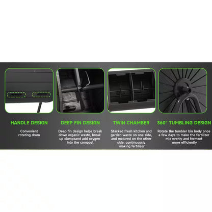 Compost Bin 37.5 Gal. Ual Chamber Composting Tumbler Large Tumbling Composter with 2 Doors and Frame