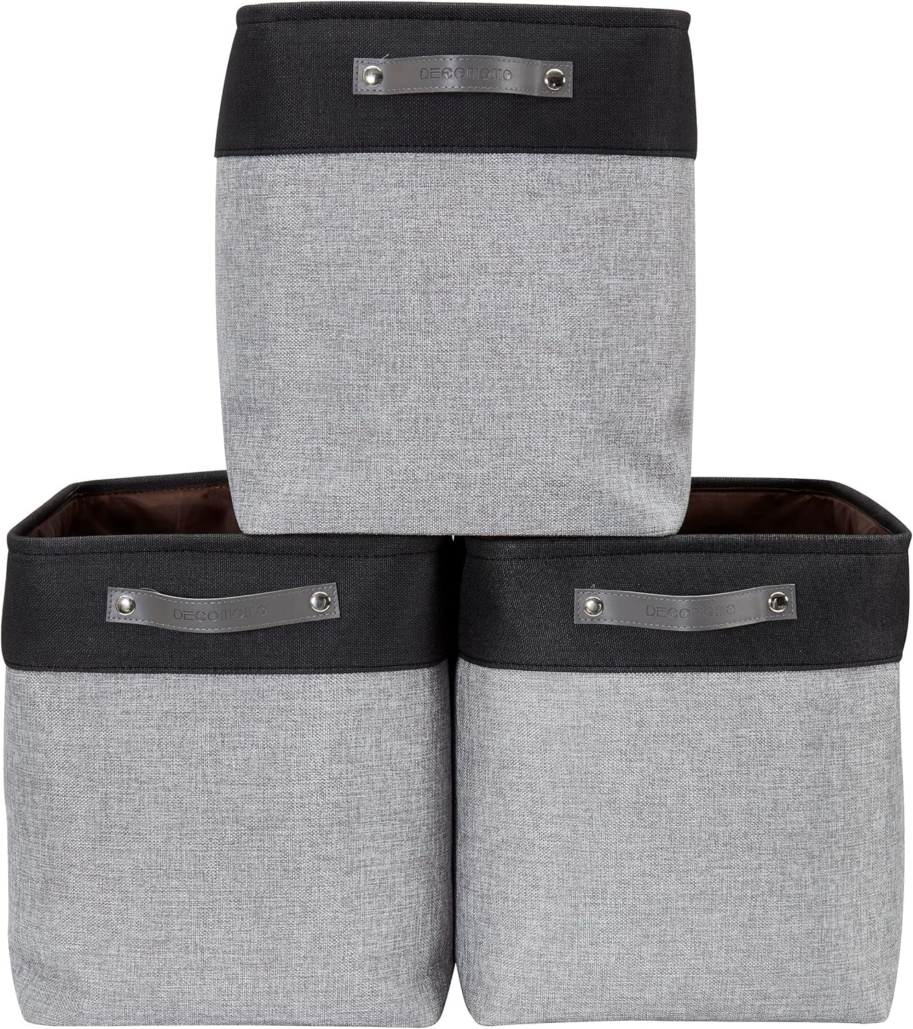 DECOMOMO Storage Bins, Large Fabric Storage Baskets for Shelves, Decorative Linen Closet Organizer, 15 X 11 X 9.5 Inches (Grey & White, 4 Pack)