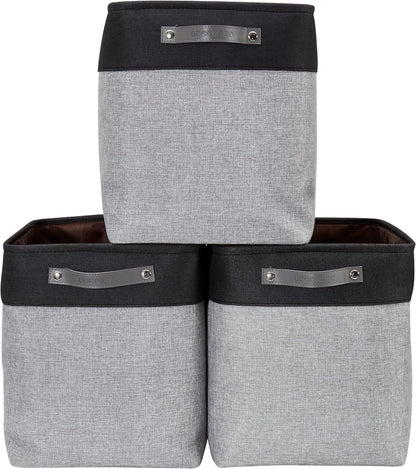 DECOMOMO Storage Bins, Large Fabric Storage Baskets for Shelves, Decorative Linen Closet Organizer, 15 X 11 X 9.5 Inches (Grey & White, 4 Pack)