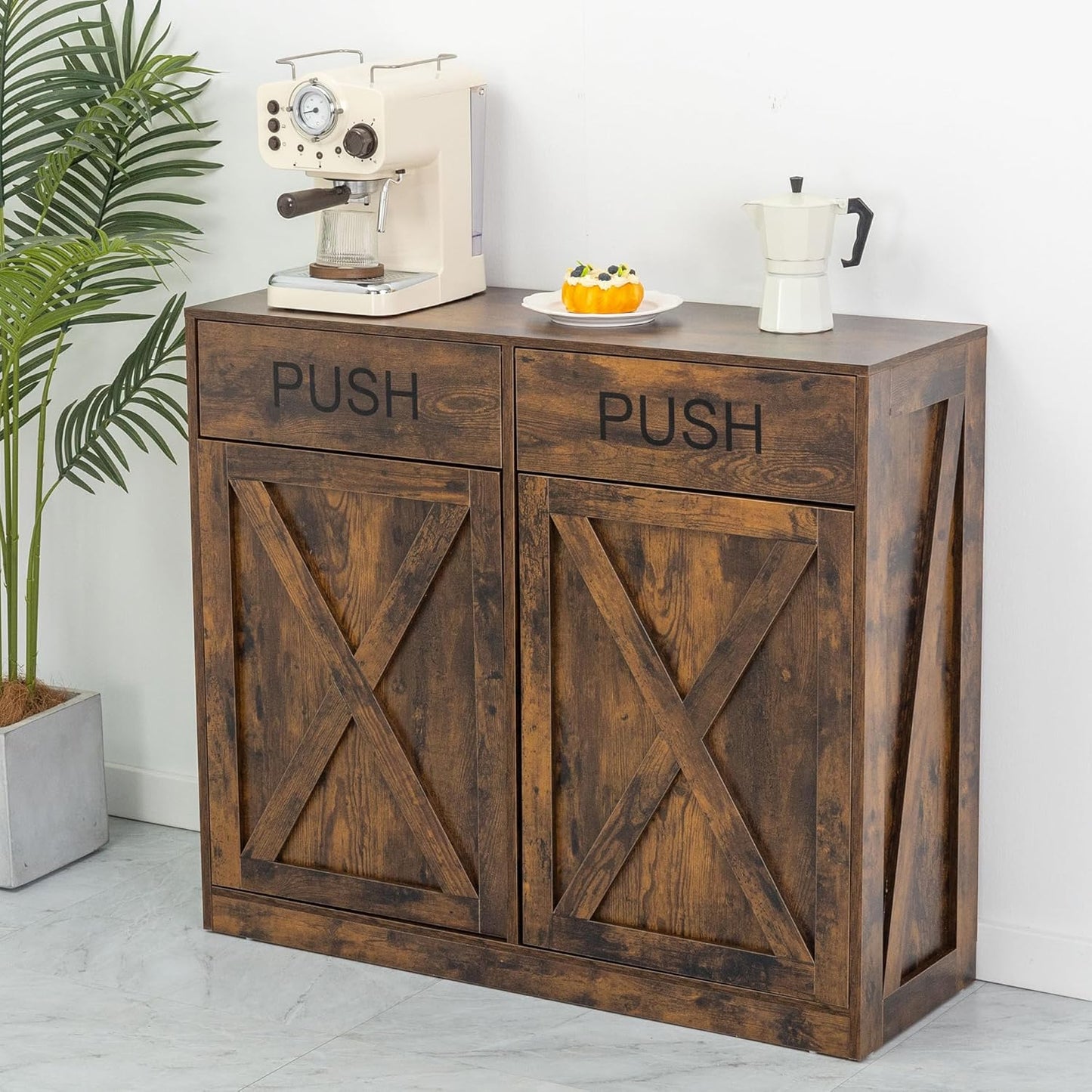 13 Gallons Tilt Out Trash Cabinet, Hidden Trash Can Cabinet Wooden Tilt Out Pet Proof Hidden Trash Bin Cabinet for Kitchen Living Room, Brown