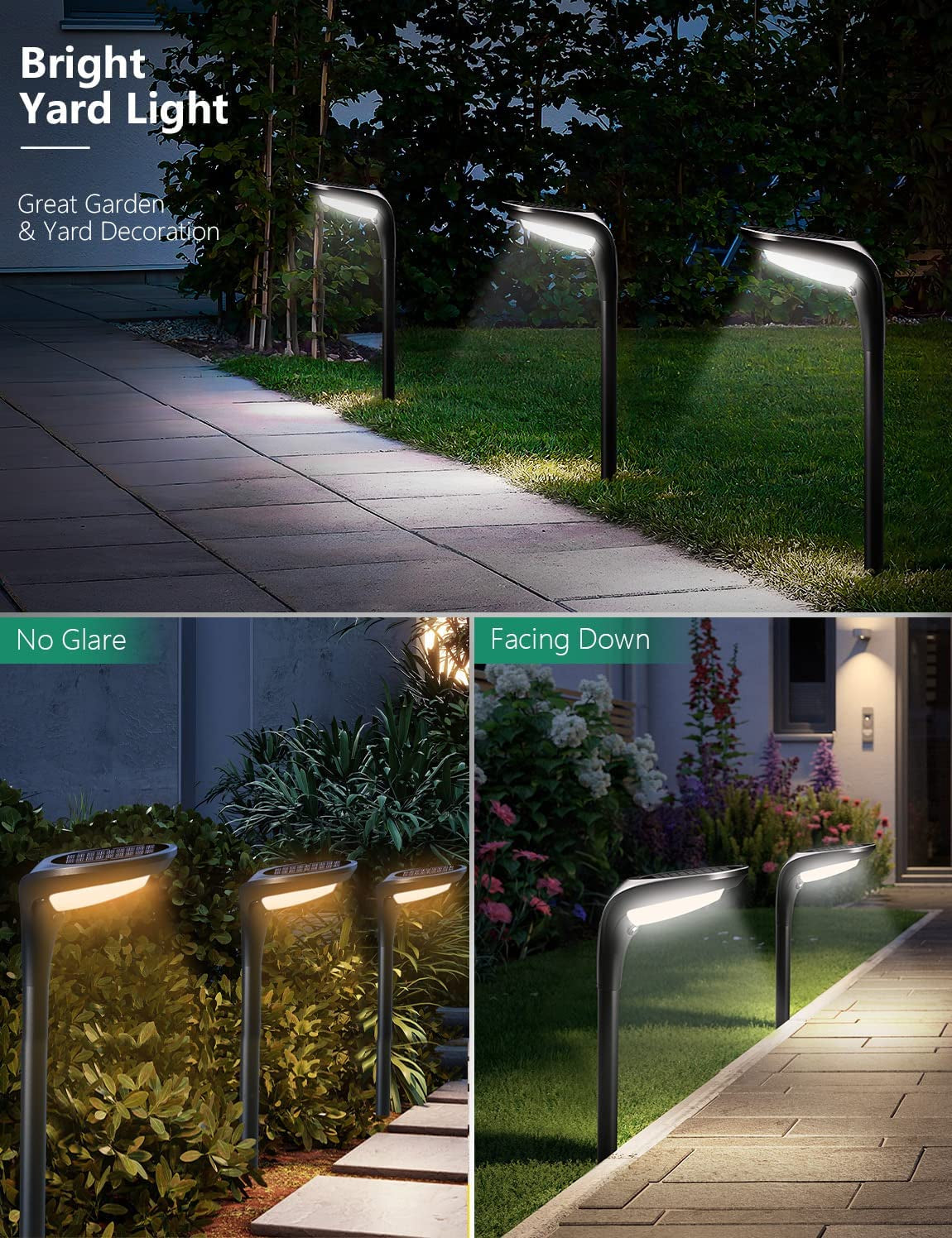 Outdoor Solar Pathway Lights - 4 Pack, 150 Lumens, Waterproof IP65, Dual Color Modes for Landscape, Walkway, Driveway, Garden, and Patio Lighting