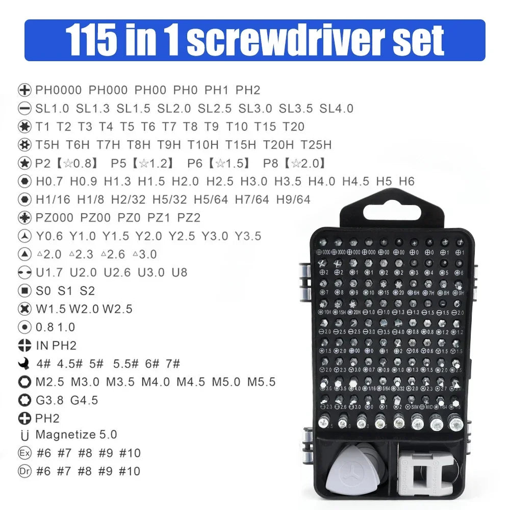 115 in 1 Multifunctional Precision Screwdriver Repair Tool Sets Magnetic Phillips Torx Screw Driver Bits for Iphone Watch Glass
