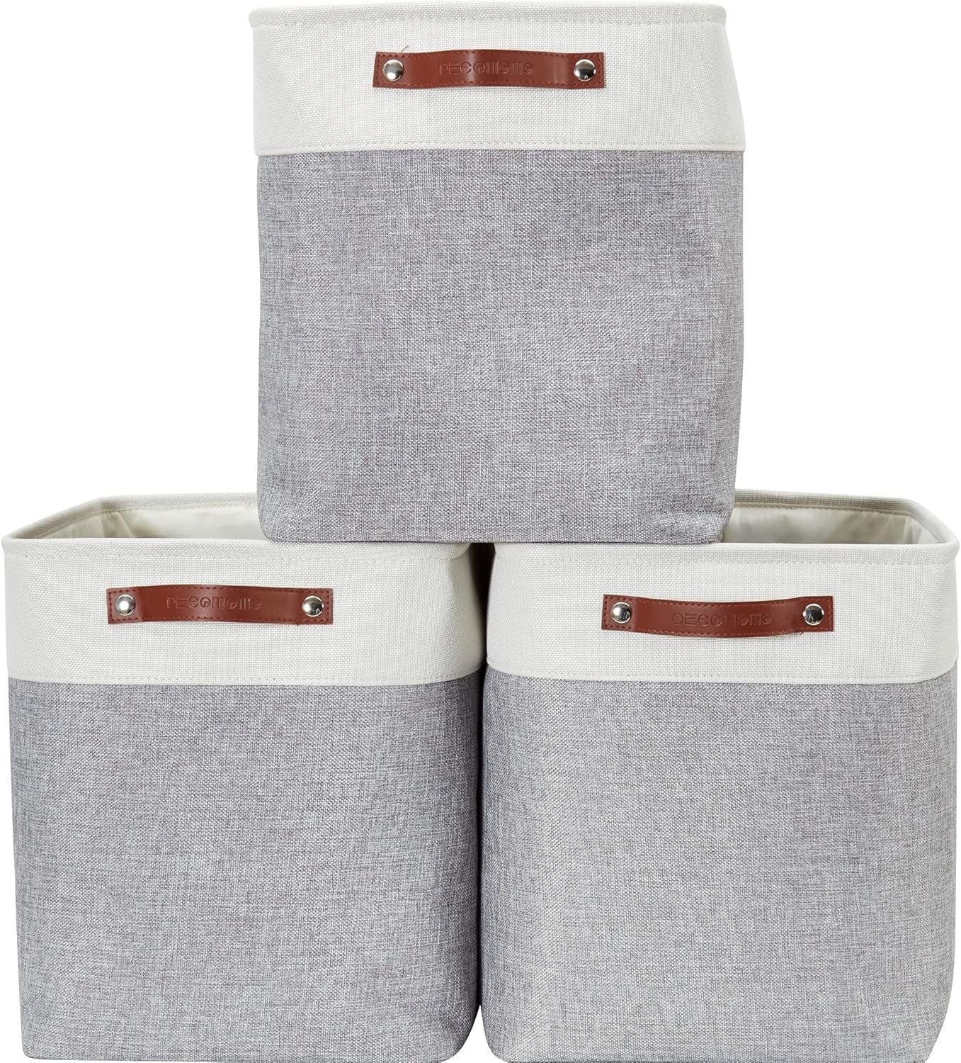 DECOMOMO Storage Bins, Large Fabric Storage Baskets for Shelves, Decorative Linen Closet Organizer, 15 X 11 X 9.5 Inches (Grey & White, 4 Pack)