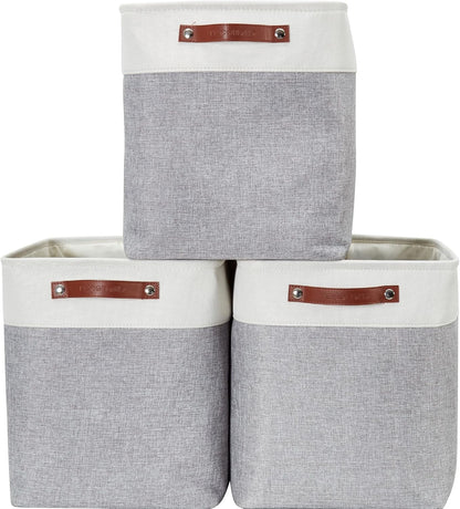 DECOMOMO Storage Bins, Large Fabric Storage Baskets for Shelves, Decorative Linen Closet Organizer, 15 X 11 X 9.5 Inches (Grey & White, 4 Pack)