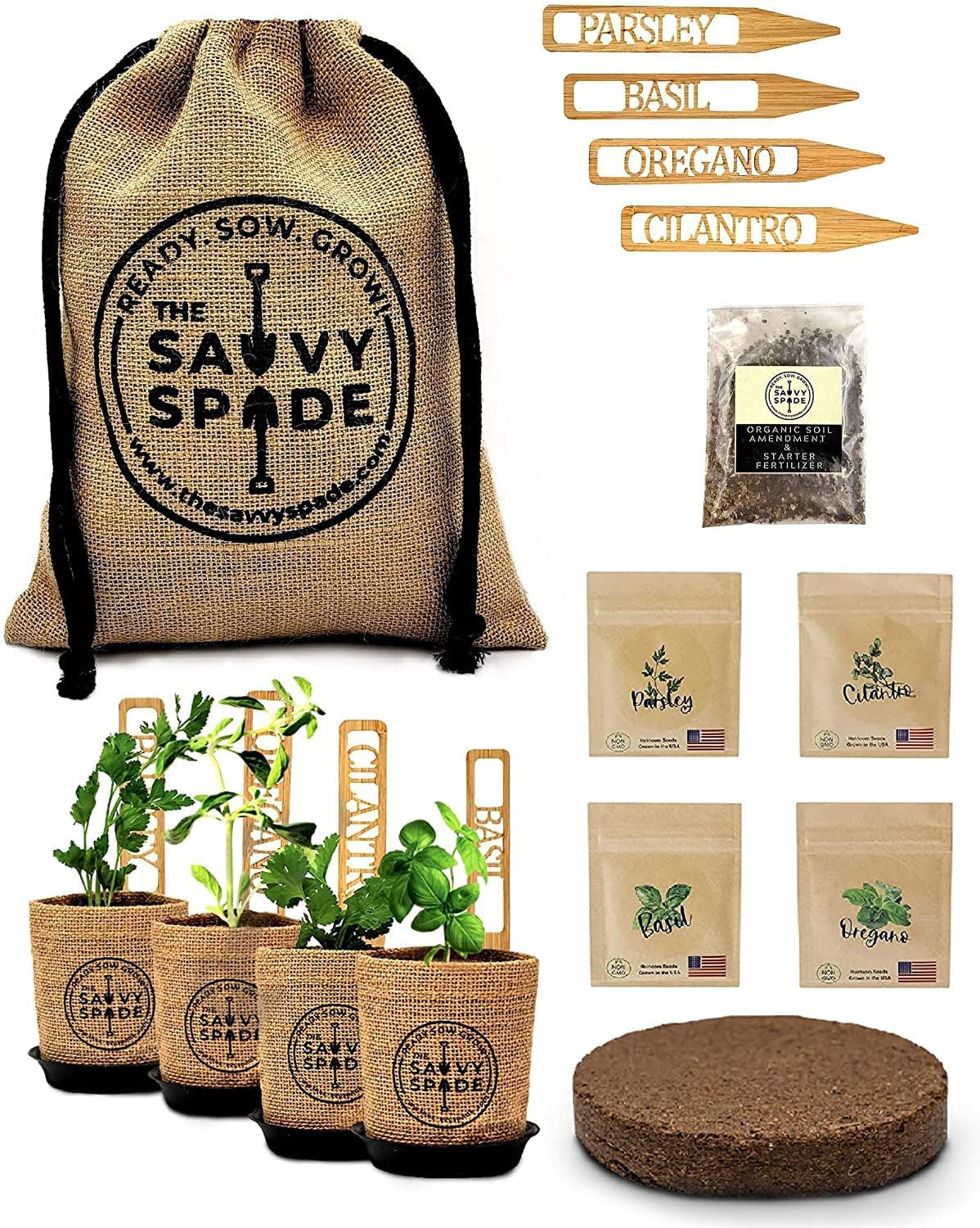 Indoor Herb Garden Starter Kit - Non-GMO Heirloom Seeds for Cilantro, Oregano, Parsley, and Basil - Ideal Gardening Gift - Made in the USA
