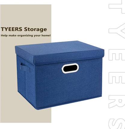 TYEERS Collapsible Storage Bins with Lids, Large Fabric Storage Boxes - 2 Pack - Classic Blue