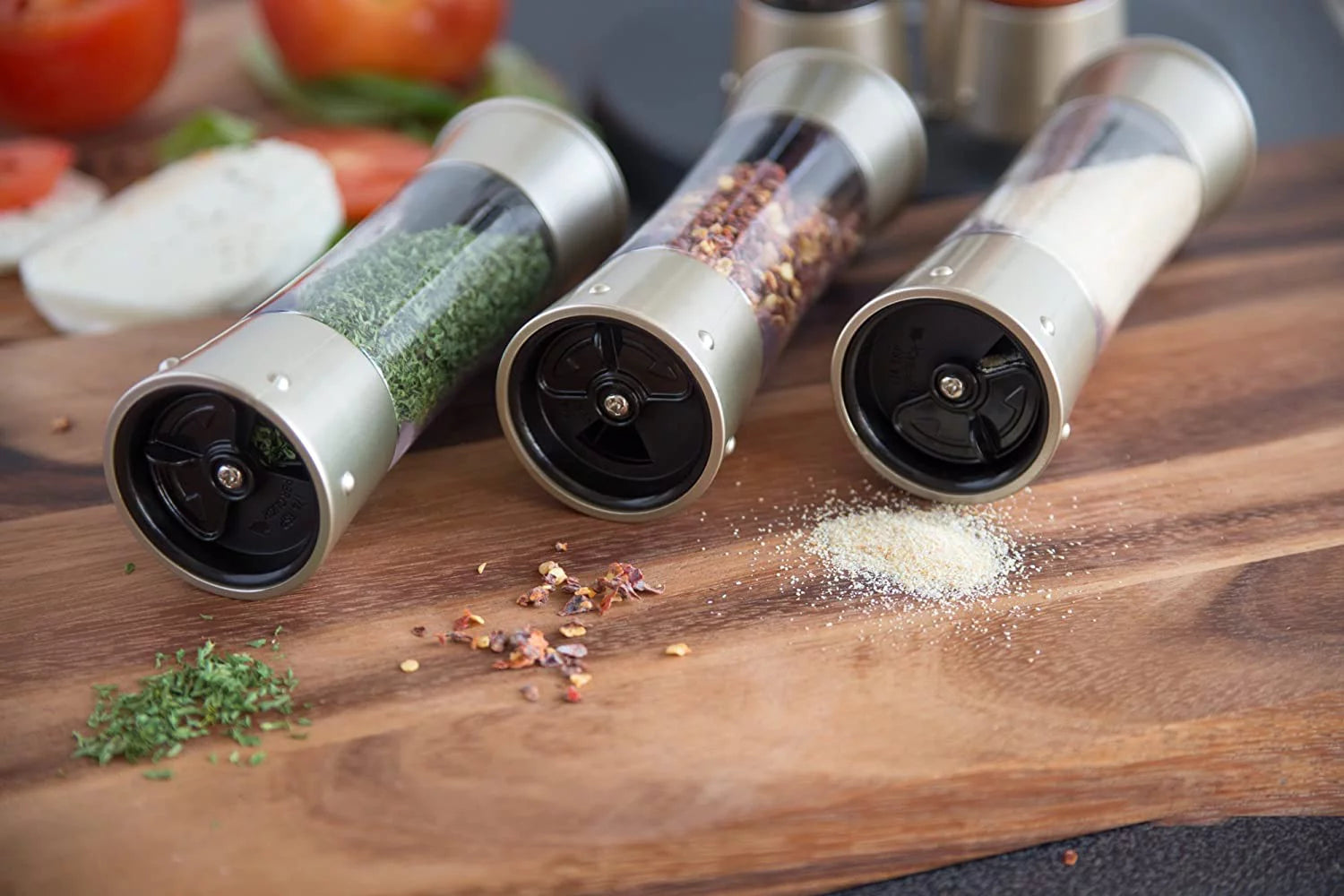 Kitchenart Elite Auto-Measure Spice Carousel - Professional 8 Jar Set in Elegant Silver Satin