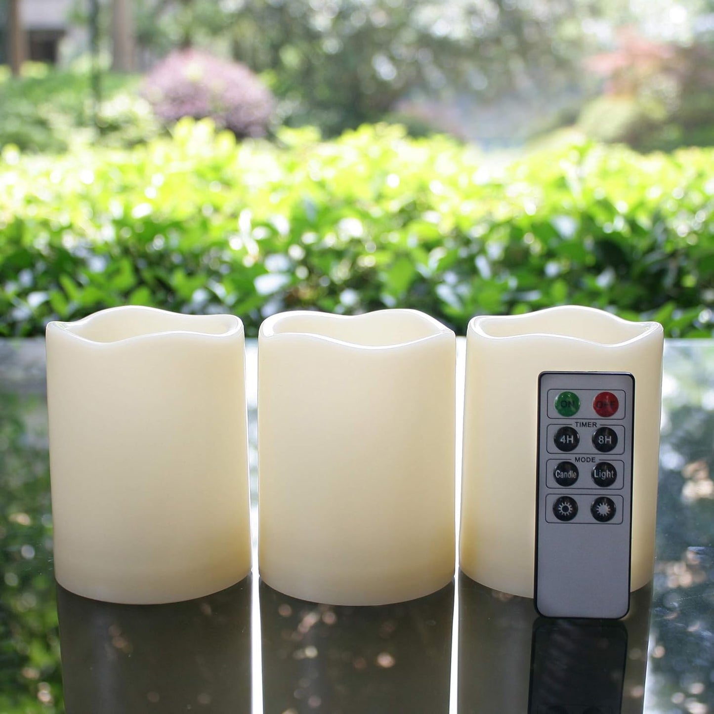 Outdoor Waterproof Battery-Operated Flameless LED Pillar Candles with Remote Timer - Flickering Electric Decorative Lights for Christmas, Weddings, and Parties - Set of 3
