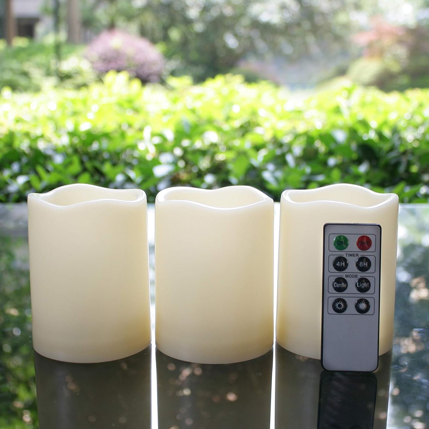Outdoor Waterproof Battery-Operated Flameless LED Pillar Candles with Remote Timer - Flickering Electric Decorative Lights for Christmas, Weddings, and Parties - Set of 3