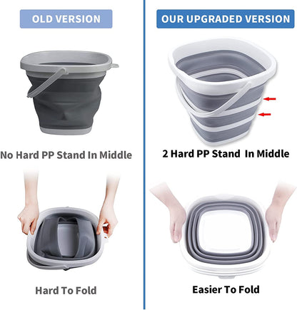 Versatile 10L Collapsible Bucket - Portable & Space-Saving for Outdoor Adventures, Cleaning, and Car Wash - Grey Square Design