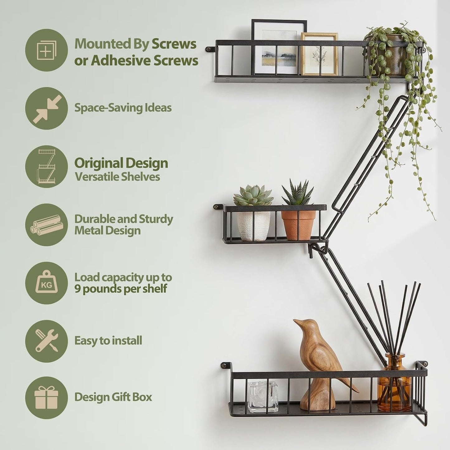 Fire escape wall shelf holding a small plant