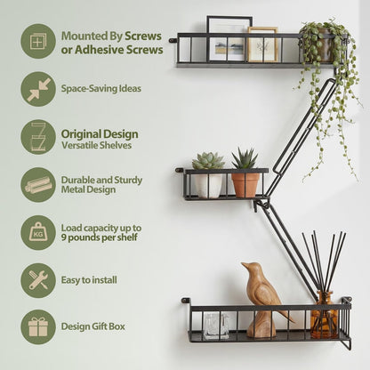 Fire escape wall shelf holding a small plant