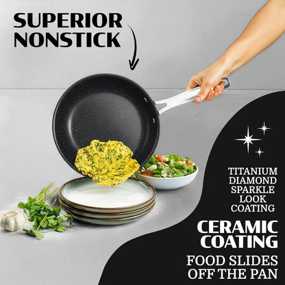 Granitestone 20 Pc Pots and Pans Set Non Stick, Pots and Pans Ceramic Cookware Set with Square Pan, Pot and Pan Set with Bakeware/Utensils, Non Stick Pots and Pan Set, Oven/Dishwasher Safe, Black