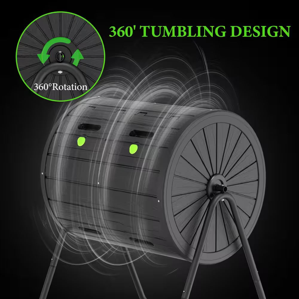 Compost Bin 37.5 Gal. Ual Chamber Composting Tumbler Large Tumbling Composter with 2 Doors and Frame