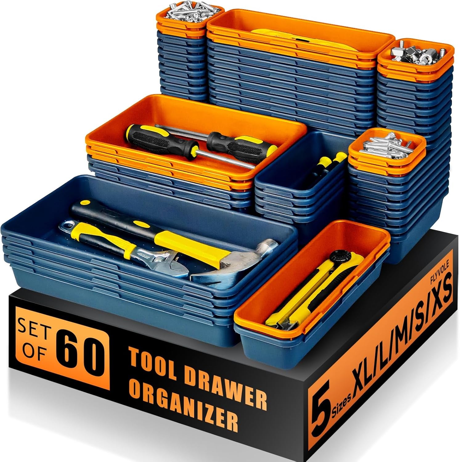 Tool Box Organizer Tray, Toolbox Desk Drawer Organizer, Tool Box Tray, Toolbox Organization Storage for Rolling Tool Chest (60PCS (Black+Red))