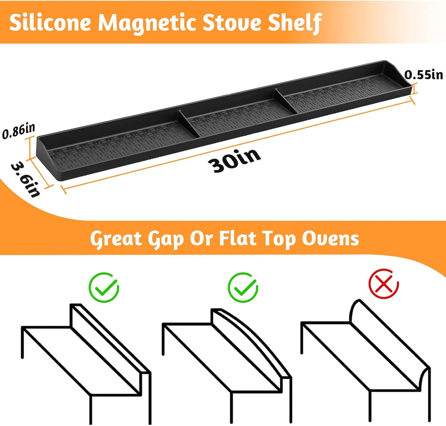 Foeacry 30 Inch Magnetic Stove Top Shelf - Heat Resistant Silicone over the Stove Shelf Spice Rack, No Drill Easy Clean Kitchen Storage Organizer for Small Kitchen, Fits Gas & Electric Stoves