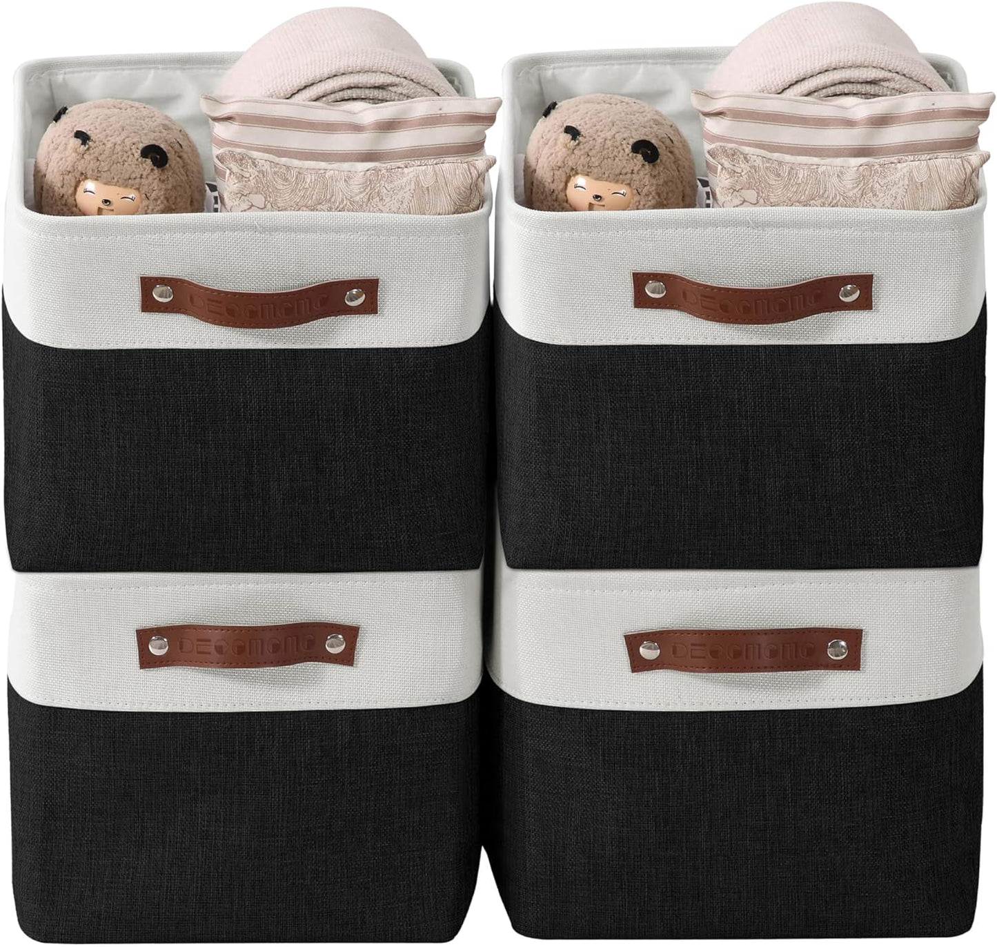 DECOMOMO Storage Bins, Large Fabric Storage Baskets for Shelves, Decorative Linen Closet Organizer, 15 X 11 X 9.5 Inches (Grey & White, 4 Pack)