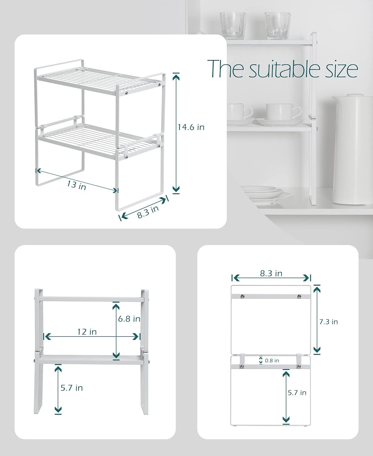 Shantton 2-Pack Stackable Steel Frame Organizer Racks - Space-Saving Storage Solution for Kitchen, Bathroom, Office, and More! Rust-Resistant & Non-Slip Design in Elegant White