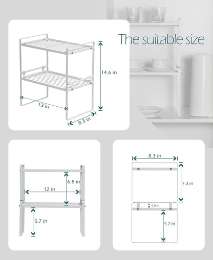 Shantton 2-Pack Stackable Steel Frame Organizer Racks - Space-Saving Storage Solution for Kitchen, Bathroom, Office, and More! Rust-Resistant & Non-Slip Design in Elegant White