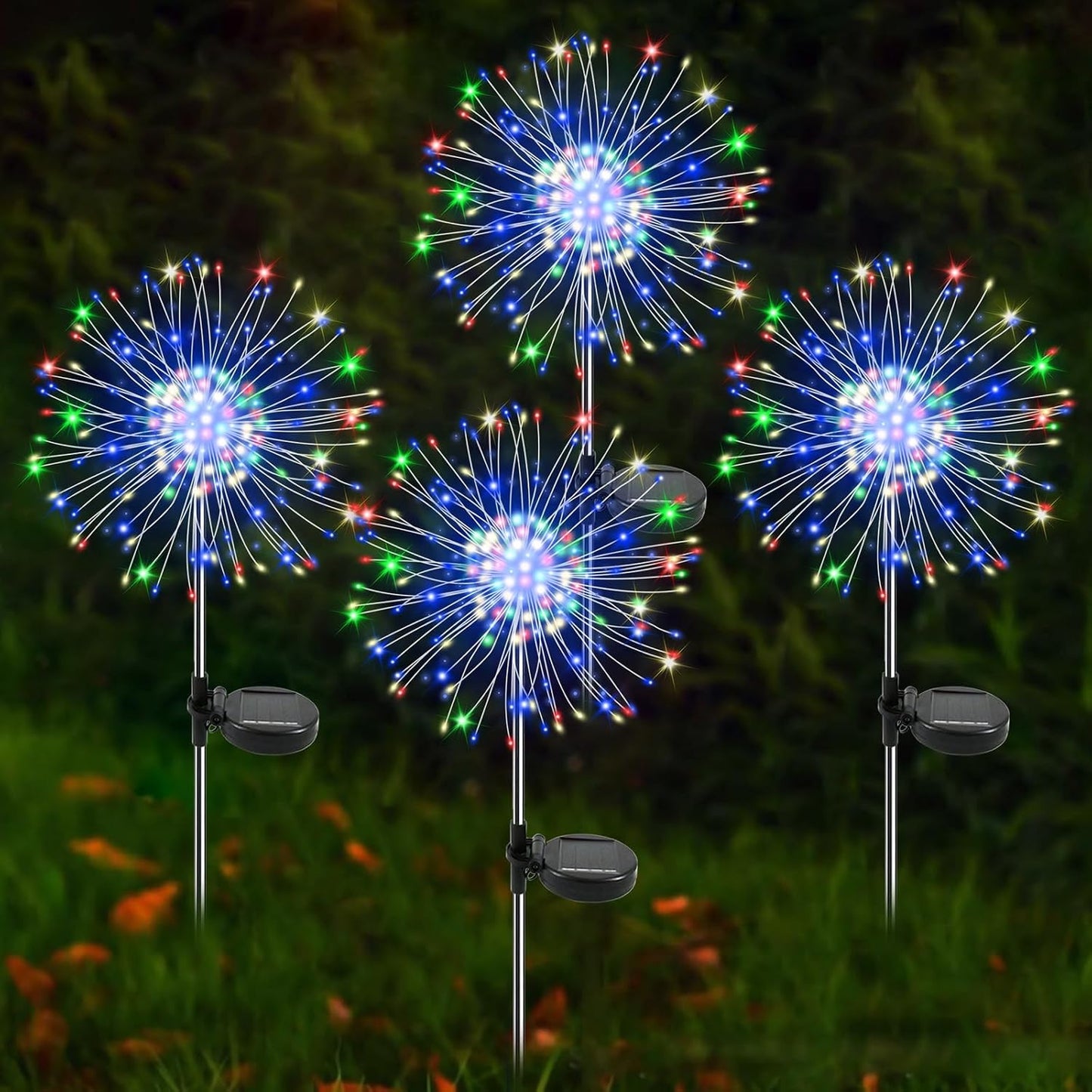Solar firework starburst light, push-button switch close-up