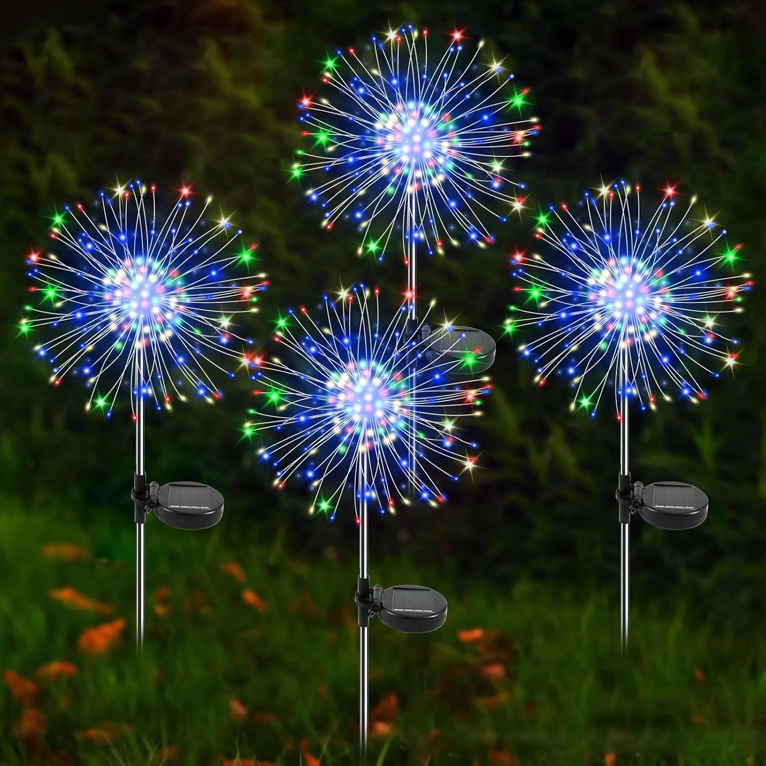 Solar firework starburst light, push-button switch close-up