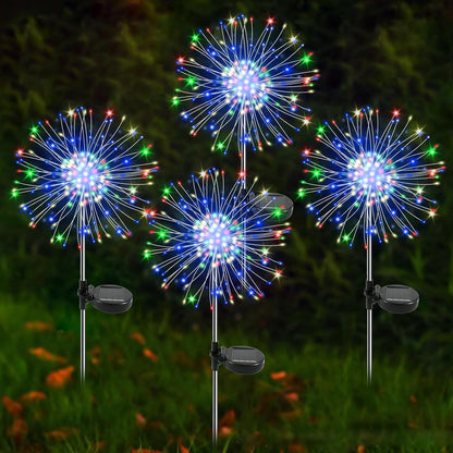 Solar firework starburst light, push-button switch close-up