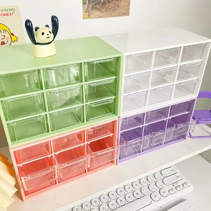 Desktop 9 Grid Storage Boxes Organizer Transparent Small Drawer Partitioned Student Desk Wall-Mounted Sundries Storage Box Cute