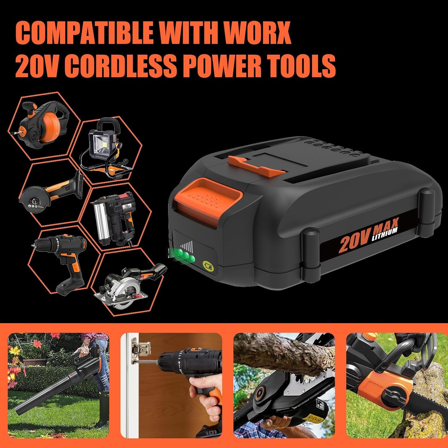 20V 3.5Ah Replacement for Worx 20V Battery and Charger Kit Compatible with Worx 20 Volt Battery WA3520 WA3525 WA3575 WA3577 WA3669 and WA3875 Dual Port Charger